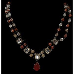 Vintage Avon 80s Clear And Brown Beaded Gemmed Necklace